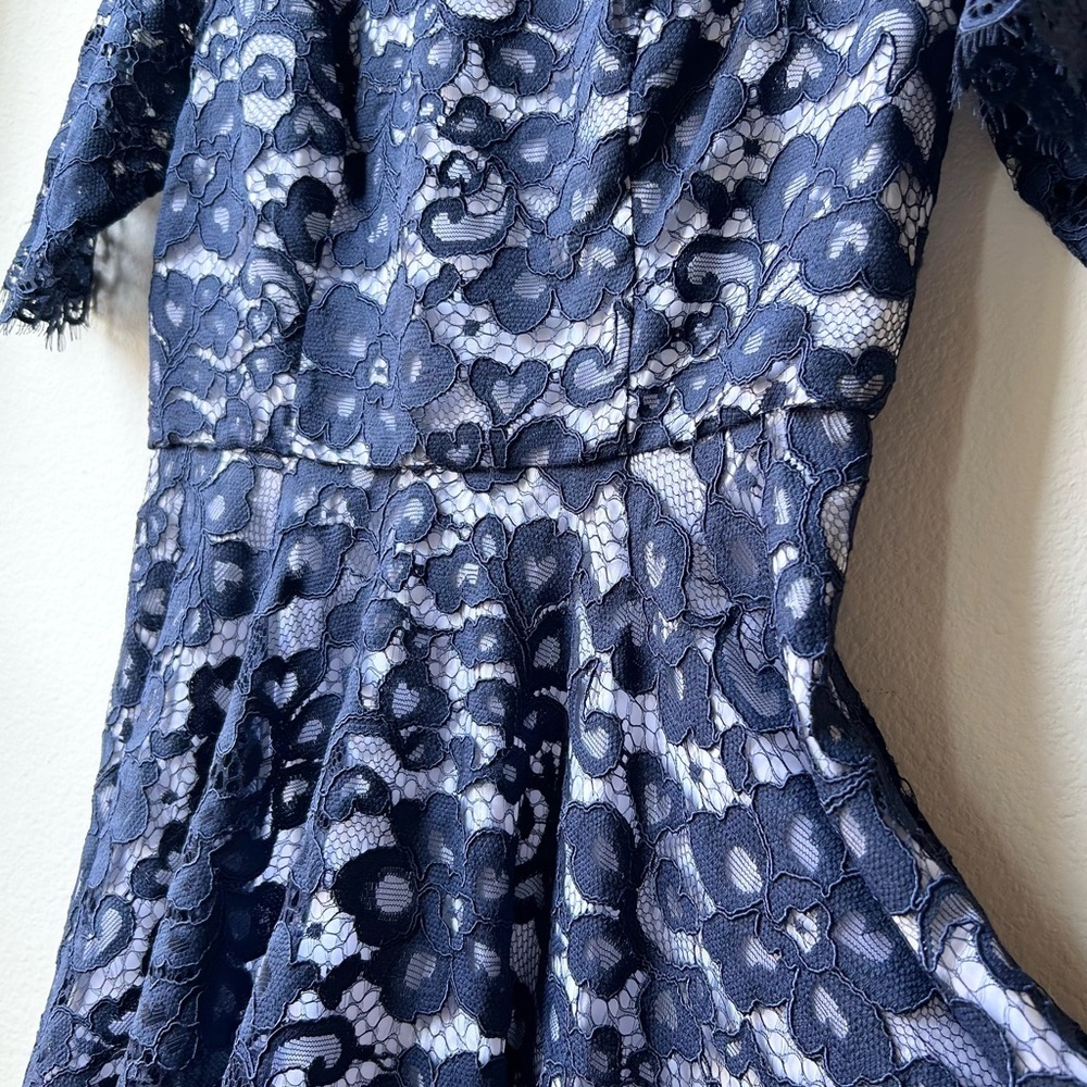 Shoshanna Carmen Lace Fit & Flare Dress in Ink Navy Blue White Sz 6 - Picture 7 of 14